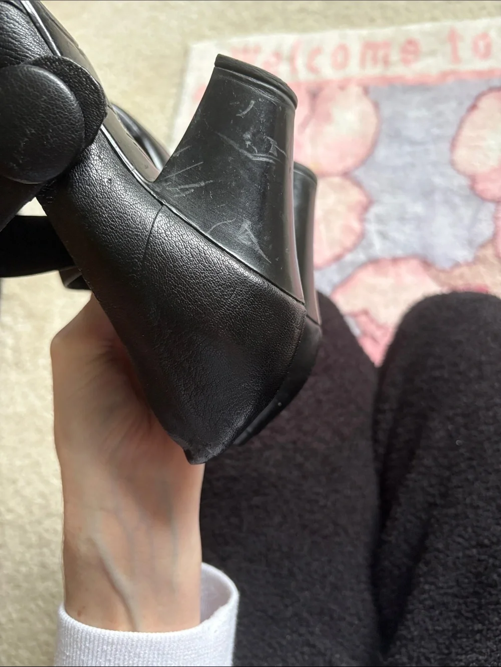 Clarks Black Leather Mary Jane Heels with Buckle Strap